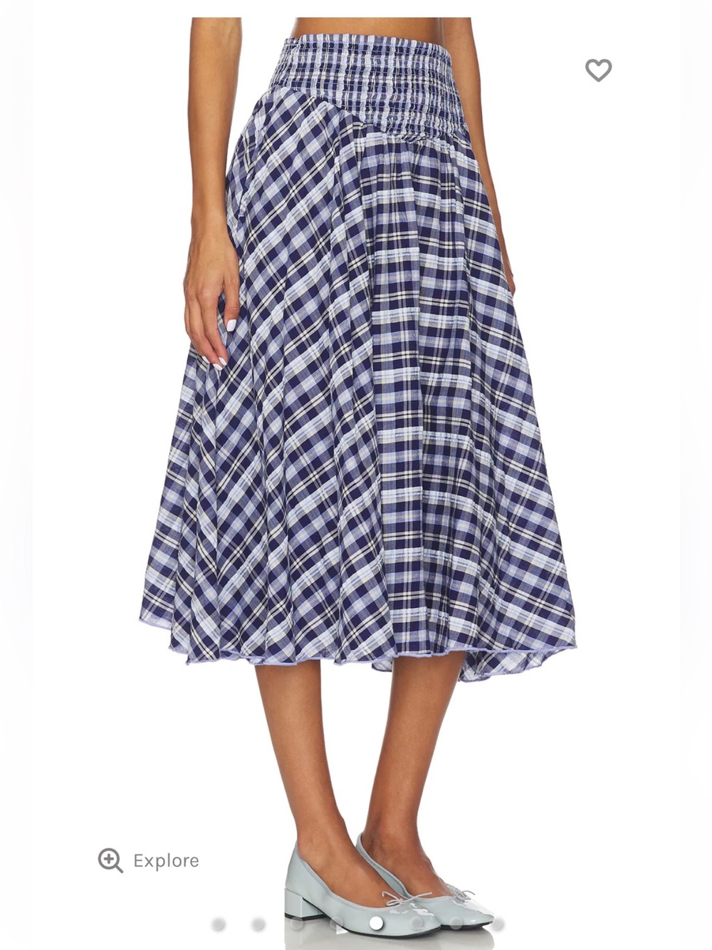 Free People x REVOLVE Indigo and White Plaid Smocked Midi Skirt